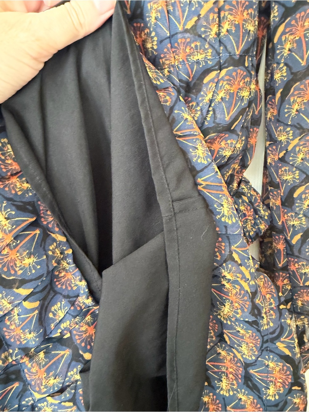 Banana Republic Navy Floral Long Sleeve Dress with Orange Accents - Picture 3 of 5